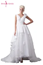 Beauty-Emily White Chiffon Wedding Party Dresses V-neck Zipper Ball Gown Sleeveless Wedding Dresses Bridal Dresses 2017