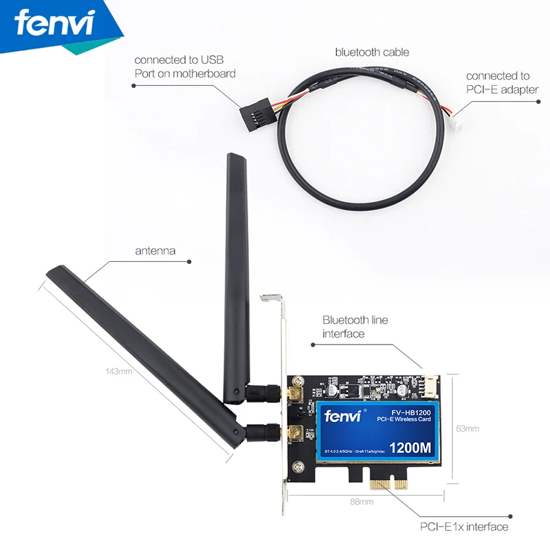 Escritorio doble banda 1200Mbps Bluetooth 4,0 PCI-E adaptador WiFi inalámbrico 802.11ac Broadcom Wifi tarjeta de red inalámbrica (WLAN) para MAC Hackintosh Windows - 4