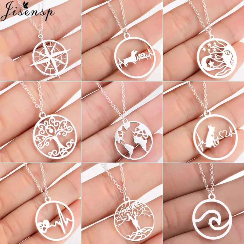 

Jisensp Minimalist Jewelry Simple Round Pendant Necklace for Women Geometric Dog World Map Necklace Choker Naszyjnik Collares
