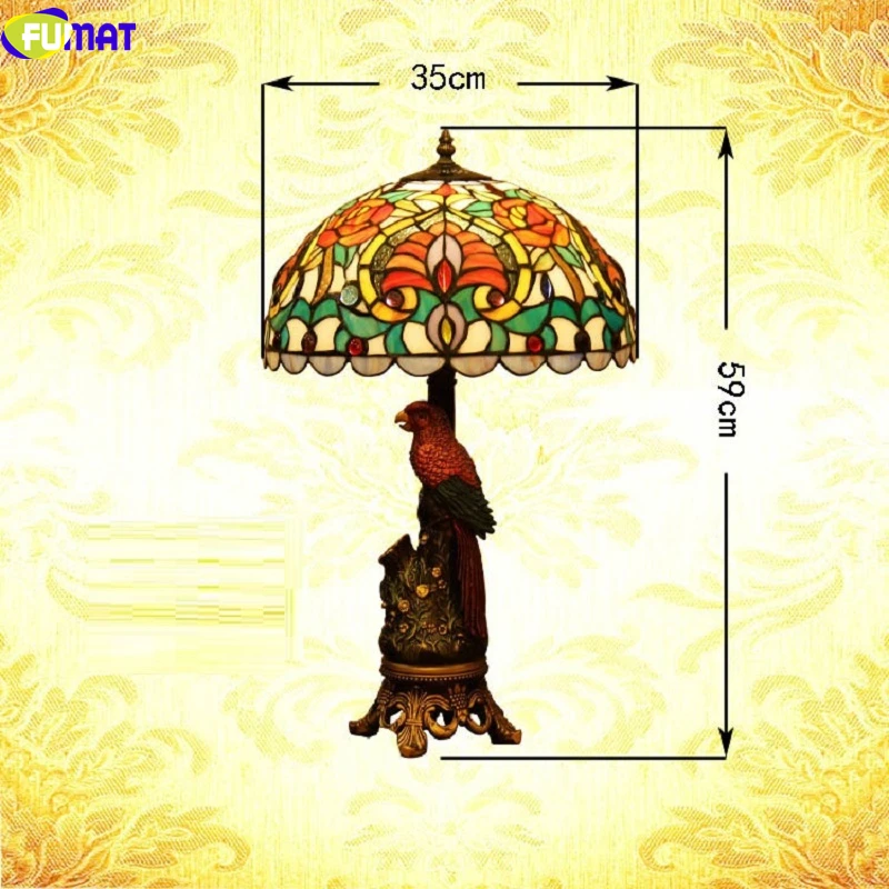 8002 FUMAT Staied Glass Tiffany Table Lamps Parrot Bird Desk Tree Branch  Light Jewel Rose Decorated European LED Lighting