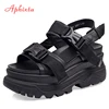 Aphixta 8cm Platform Sandals Women Wedge High Heels Shoes Women Buckle Leather Canvas Summer Zapatos Mujer Wedges Woman Sandal ► Photo 1/6