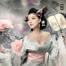 Chu He серебристо-серый атласный костюм с принтом костюм императрица Тан ханфу красивый женский костюм