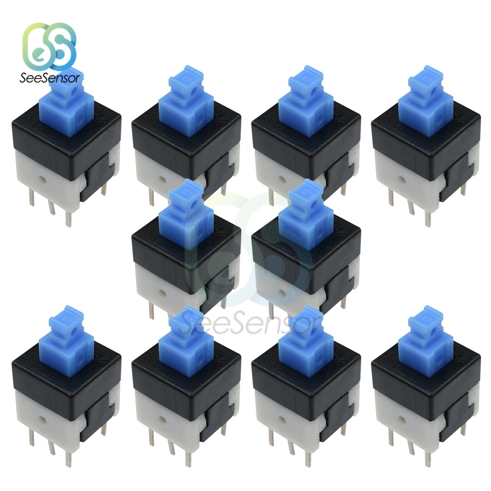 

10pcs Square 8x8mm 6 Pin DPDT Mini Push Button Self-locking Switch G64 Multimeter Switch 8*8 mm