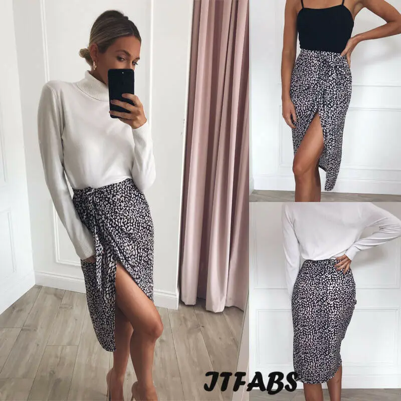 

2019 Women Ladies Summer High Waist Maxi Skirts Beachwear Leopard Casual Skirt