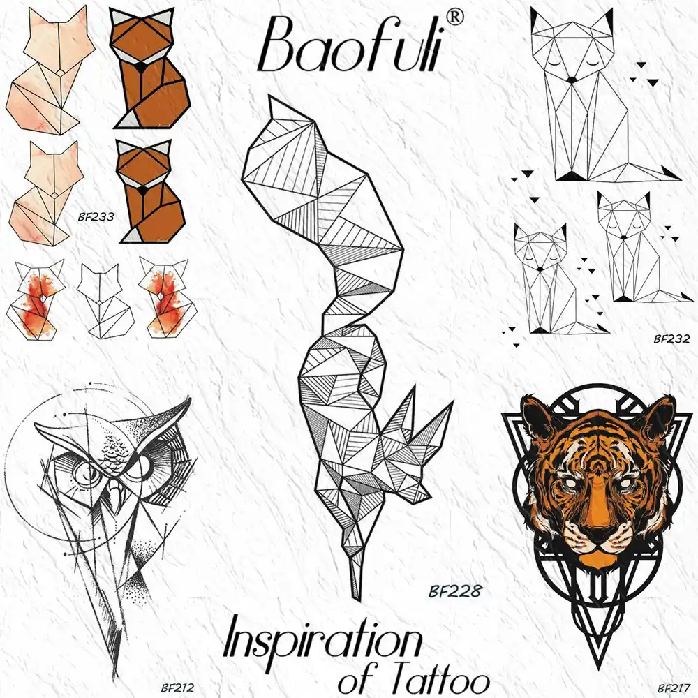 Baofuli Geometric Fox Diamond Temporary Tattoo Sticker Triangle Line Black Draw Tattoos Body Art Arm Hand Fake Tatoo Women Men