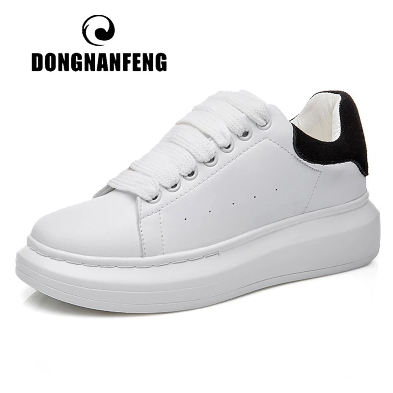 

DONGNANFENG Women's Ladies Female Gril Genuine Leather White Vulcanized Shoes Flats Sneakers Platform Lace Up Korean HY-15290