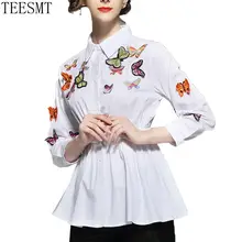 2018 Spring Summer Women’s Three-dimensional Butterfly Embroidery Shirts elasticity waist Blouses Ladies Tops