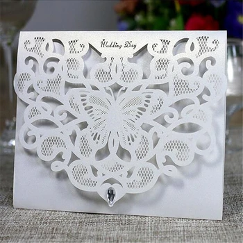 

High Quality Laser Cut Hollow Butterfly Wedding Invitations Cards With Crystal Personalized Bridal Invitation Cards For Party