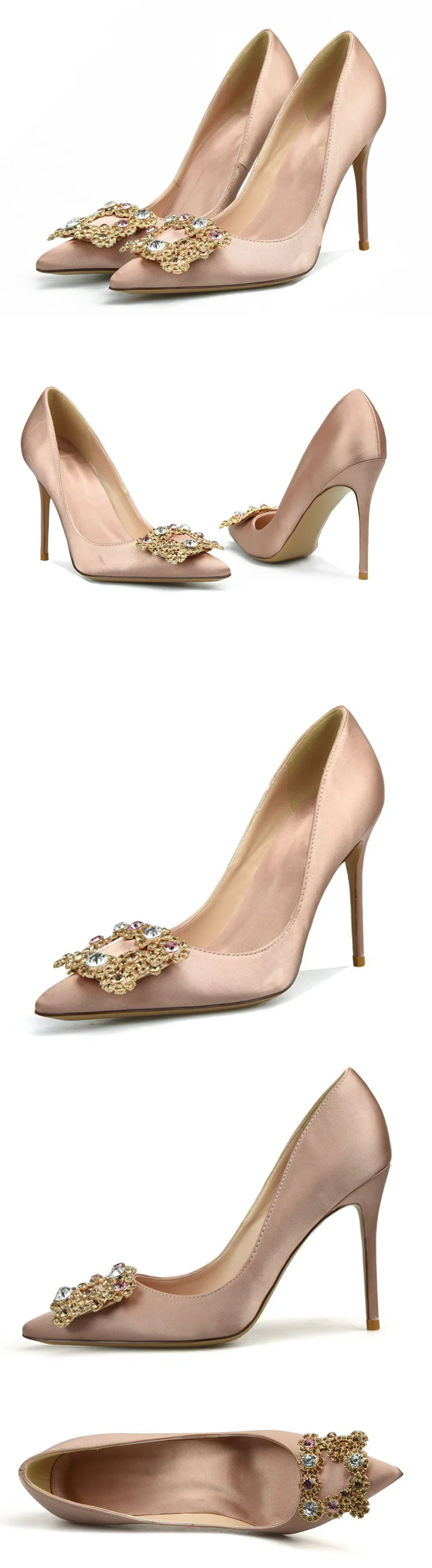WEIQIAONA/Новинка года; брендовая дизайнерская Роскошная обувь с украшением в виде кристаллов; женские шелковые свадебные модельные туфли с острым носком на высоком каблуке; большие размеры 33-42