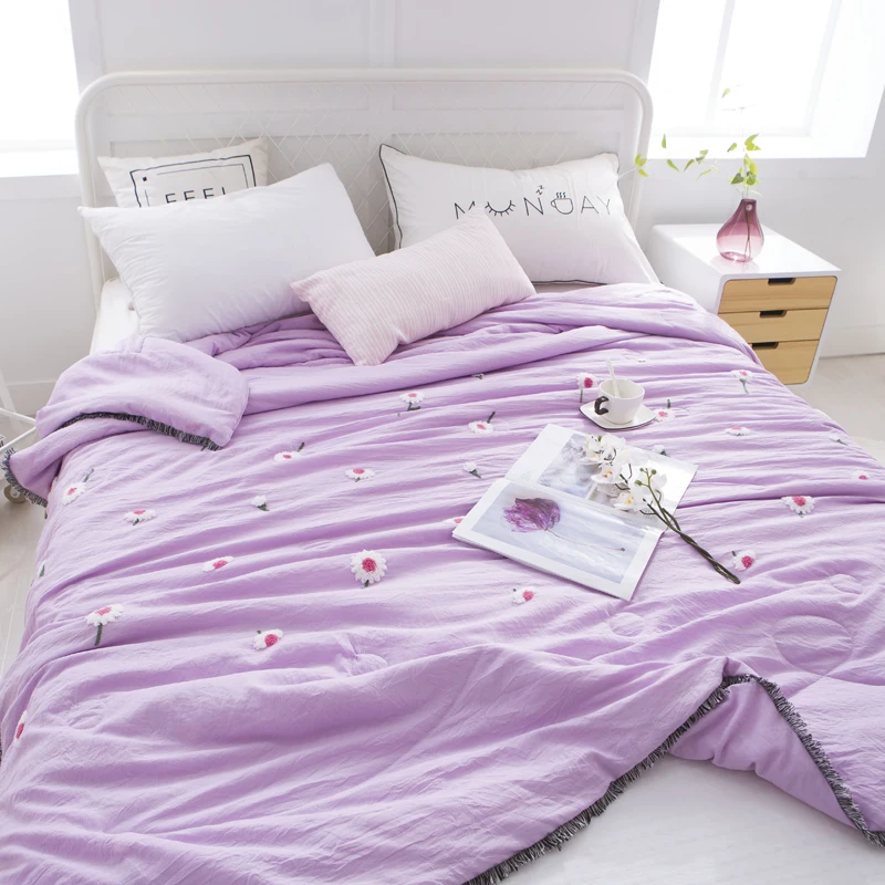 1 pc Purple Summer Quilt Printed Quilt Ambroidered Summer Quilt Queen