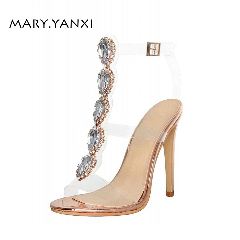 

Women Sandals Gladiator Big Size Shoes Crystal Transparent Back Strap Peep Toe Fashion Sexy Party Super High Thin Heels