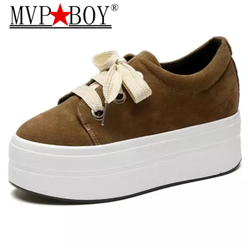 

MVP BOY Hot Sale New Women's Suede Leather Platform Shoes Breathable Lady casual Shoes lace up girls loafers flats mother shoes