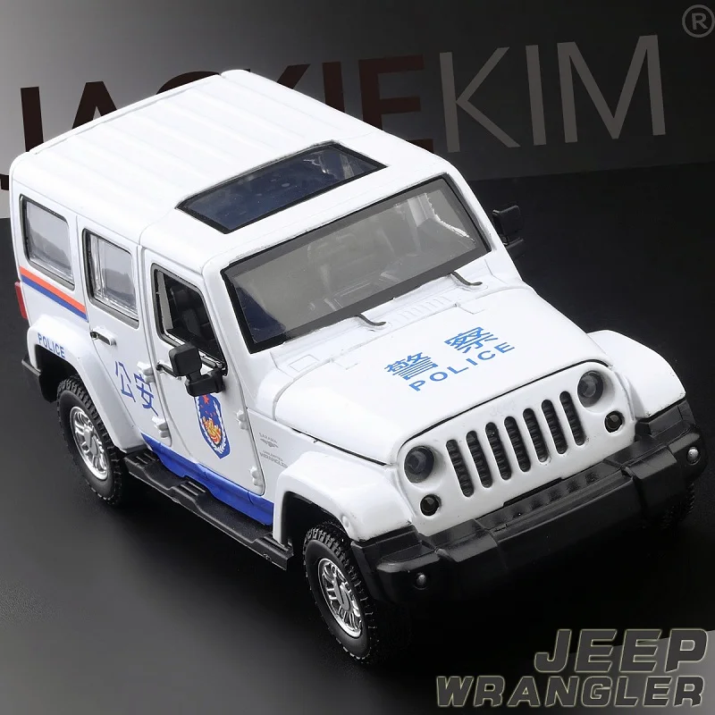 Высокая имитация, Изысканная модель 1/32 Jeep Wrangler SUV, полицейская модель автомобиля из сплава, мигающая музыкальная модель для детей, лучшие подарки, игрушки