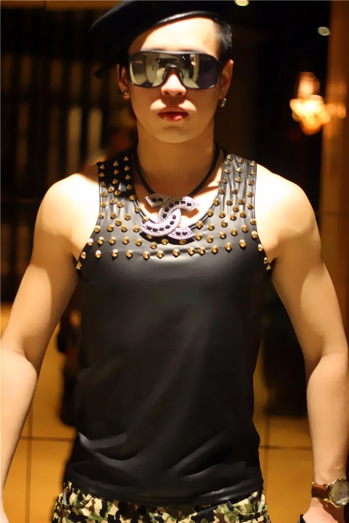Для мужчин тонкий DJDS певец Цюань Zhilong GD бэк заклепки жилет костюм костюмы