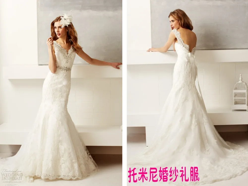 

backless lace mermaid Wedding Dress crystal sashes 2015 Vestido De Novia beading bridal Birde gown appliques Sexy Casamento