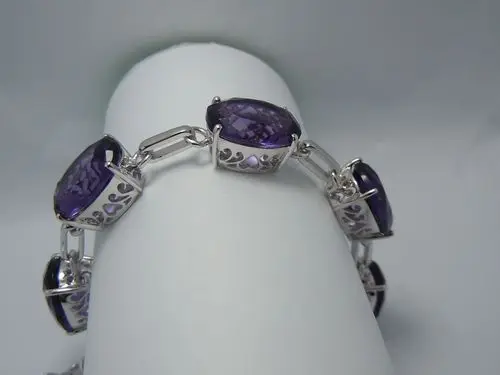 

Avoid freight silver jewelry wholesale custom impressive 100% amethyst oval 925 silver bracelet