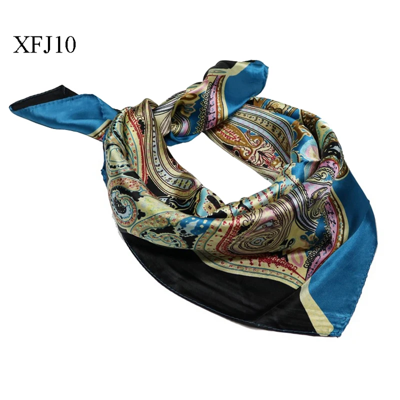 

F&U Elegant Women Square Silk Head And Neck Feel Silk Scarf Skinny Retro Hair Tie Band Small Fashion Square Scarf For Gifts