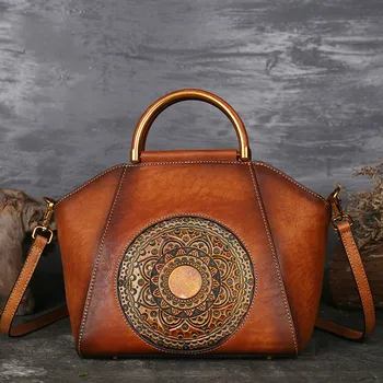 

Luxury Women Genuine Leather Handbags Ladies Retro Elegant Shoulder Messenger Bag Cow Leather Handmade Womans Bags