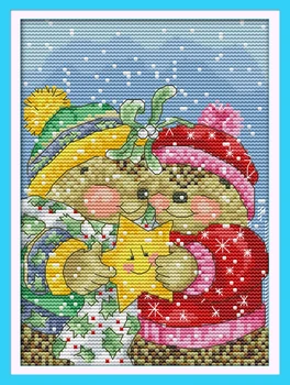 

Happy little bears, counted printed on fabric DMC 14CT 11CT Cross Stitch kits,embroidery needlework Sets, Home Decor