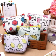 ETya/корейский женский кошелек с мультяшным рисунком для монет, кошелек для монет на молнии для девочек, детский мини-кошелек с фруктовым принтом для ключей и карт, сумка для детей