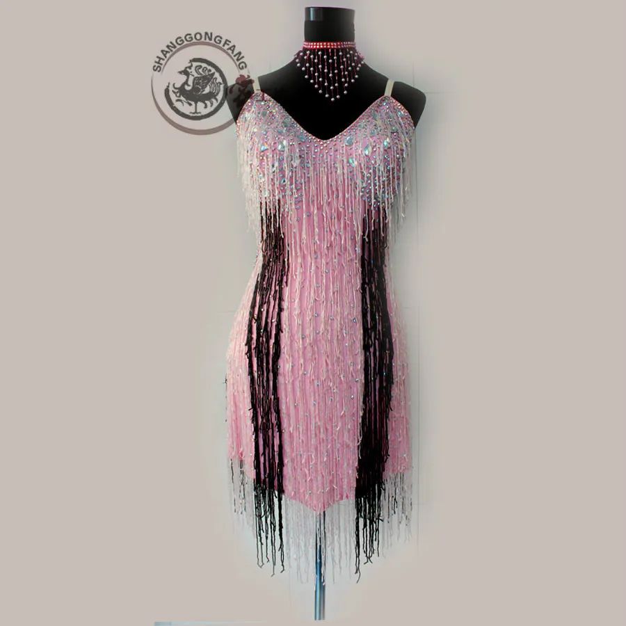 

New latin dance costume sexy senior diamond tassel latin dance dress for women child latin dance competition dresses S-4XL