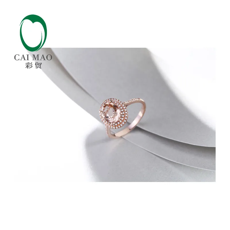 2.23ct VS 7x9mm Oval Morganite Pave Diamond Real 14k Rose Gold Engagement Ring