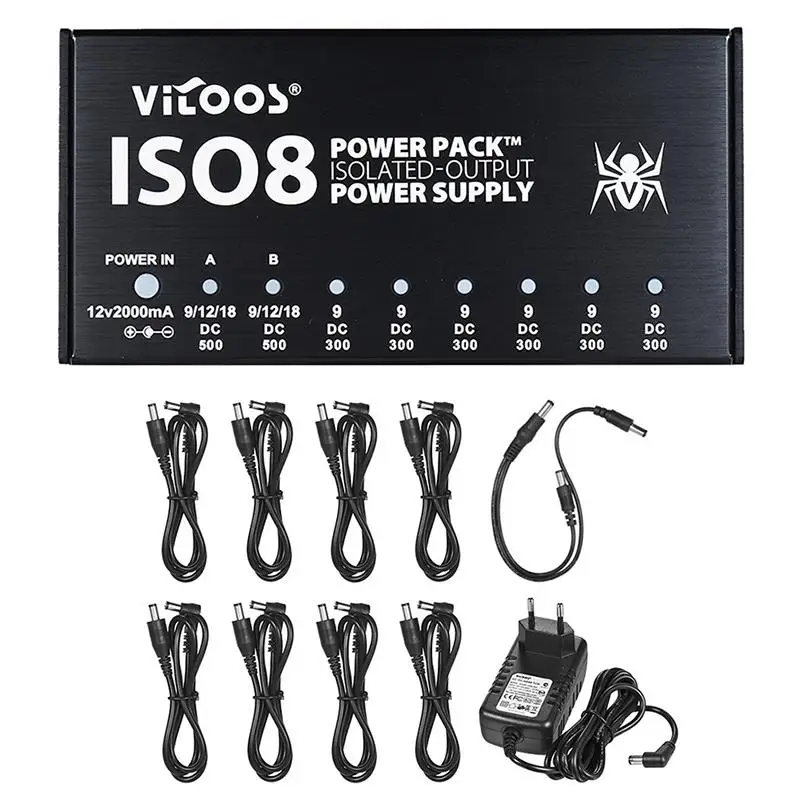 

Vitoos Iso8 Guitar Integrated Effects Compact Size Power Supply Power Noise Reduction Isolated Dc Outputs For 9V/ 12V/ 18V Gui