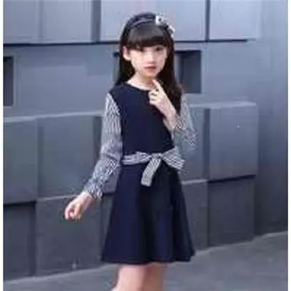 

2019 Spring Summer New Girls Casual Long-sleeved Striped Dress