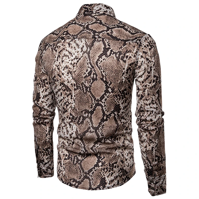 Сексуальная мужская рубашка с принтом змеиной кожи новые мужские рубашки с длинными рукавами Повседневные Вечерние Классическая мужская рубашка Chemise Homme s-xxl