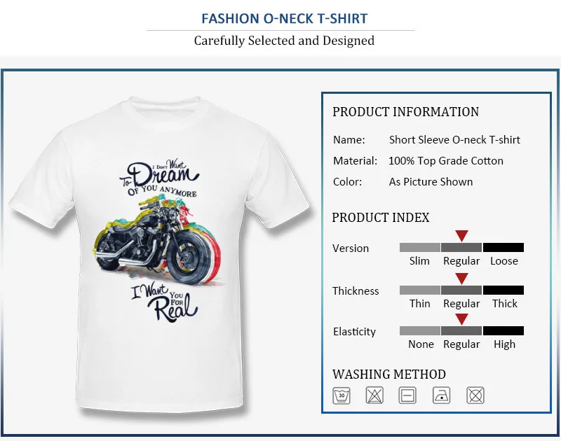 Men's Tops T Shirt Newest Normal T Shirts 100% Cotton O Neck Short Sleeve Unique Motorcycledream Tee-Shirt Top Quality