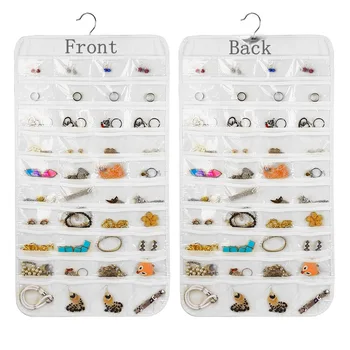 

Jewelry Bag Hanging Dual Sided Jewelery Storage Bag 80 Pockets Gift Display Organizer Earrings Necklace Jewelry Display Holder