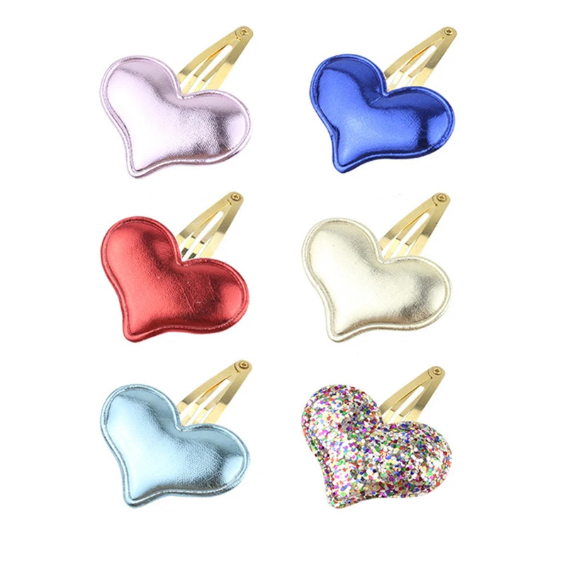 

12Pcs/lot 2inch Fashion Love Heart PU Solid Children Hair Clip Hairpin Barrettes For Kids Girls Hair Accessories 600