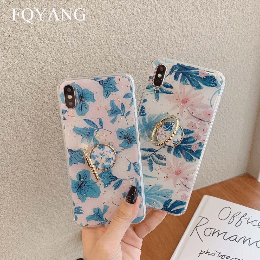 FQYANG Летний чехол с рисунком листьев для IPhone X XS Max Bling Gold foil Case 7 8 6 6S Plus TPU