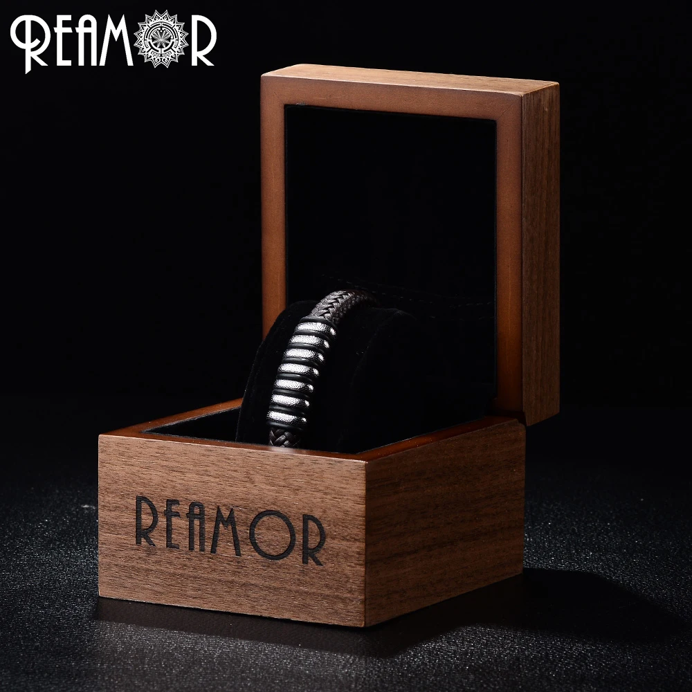 REAMOR Lucky Seven широкий плетеный кожаный веревочный мужской браслет 7 частей 316L из