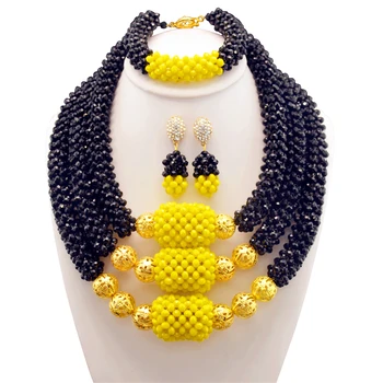 

Black Yellow African Beads Jewelry Set 2017 Nigerian Wedding African Beads for Brides Party Bridal Jewelry Set Free Shipping