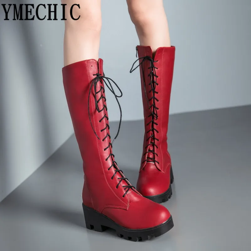 red lace up boots