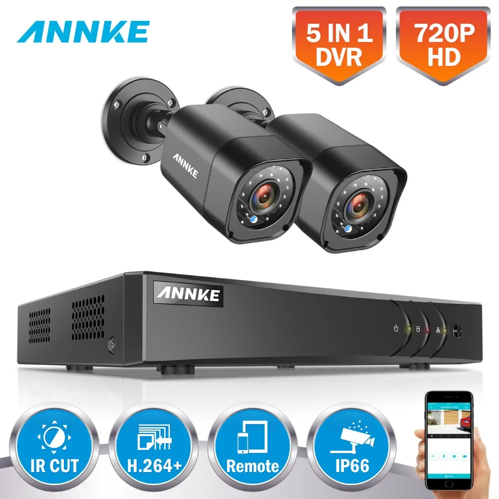 

ANNKE 4CH HD 5in1 1080N DVR 2pcs 1500TVL 720P Outdoor Weatherproof Smart IR Day Night Security Camera Surveillance Video System