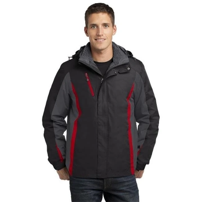 Port Authority J321 Mens Colorblock 3-in-1 Jacket Black Magnet Grey & Signal Red - 2XL