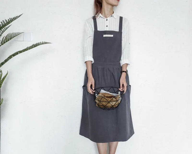 Women Dress Style Cotton Apron Kitchen Anti-fouling Waterproof Baking Painting Work Clothes Hotel Coffee Shop Customized Aprons  (9)