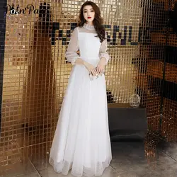 Сексуальный Белый Тюль длинное вечернее платье Винтаж в горошек с длинными рукавами See Through Вечеринка платья элегантный формальное платье