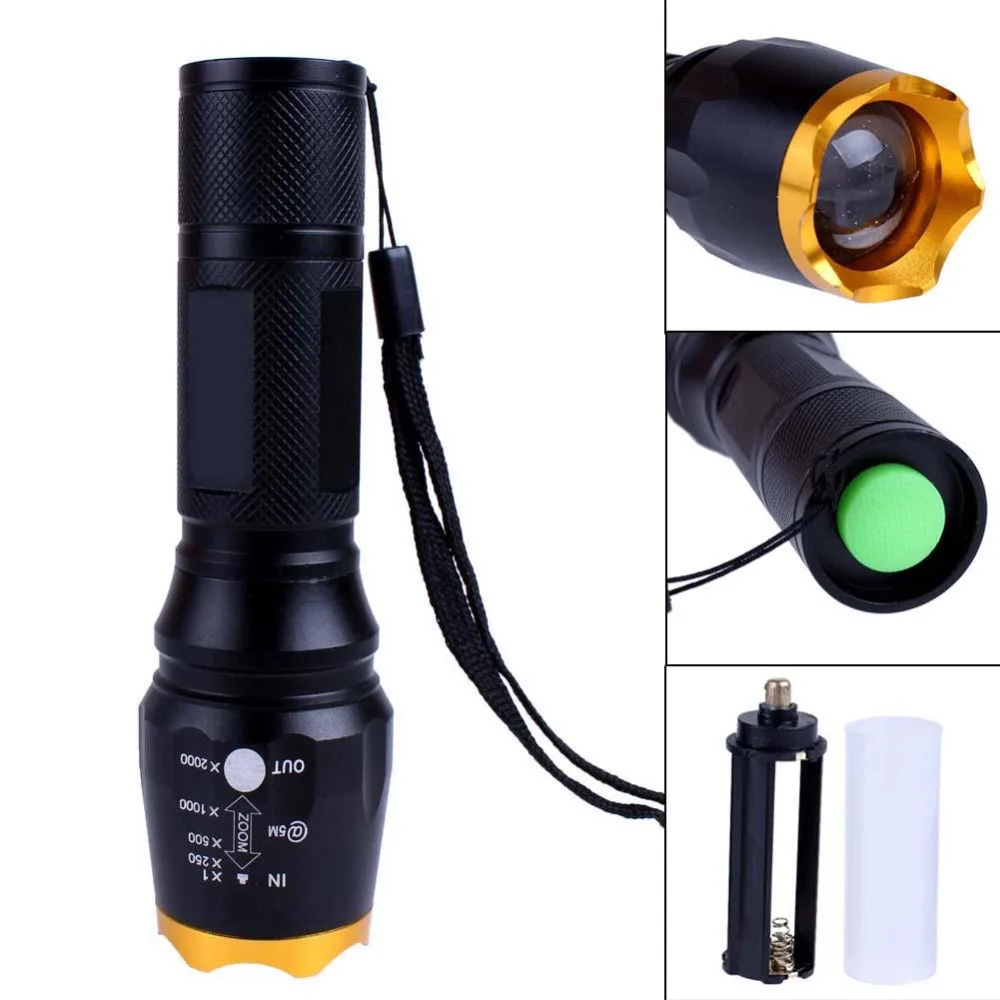 2200LM T6 LED Zoomable Flashlight Torch Light Golden Headin LED