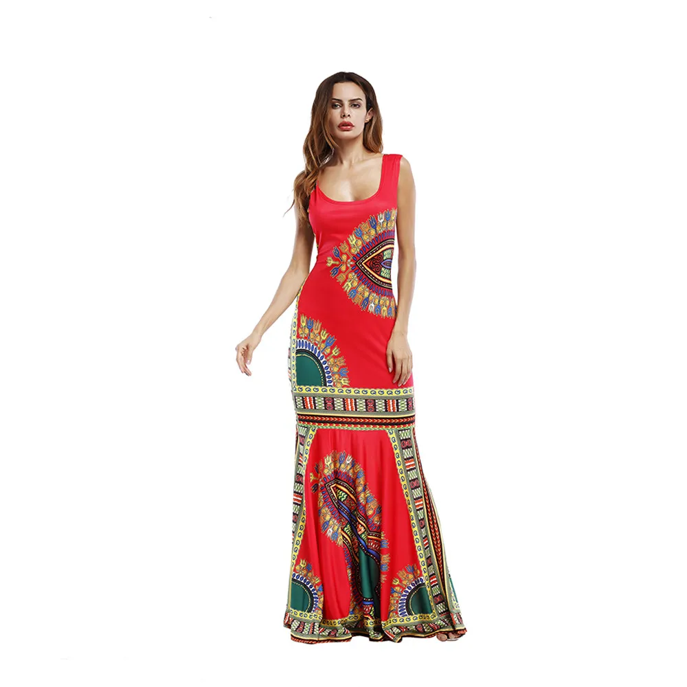 Summer Folk African Dress 2017 Print Pencil Bodycon Long Maxi Work Dresses Women Mermaid Sleeveless O Neck Casual Party Dress (19)
