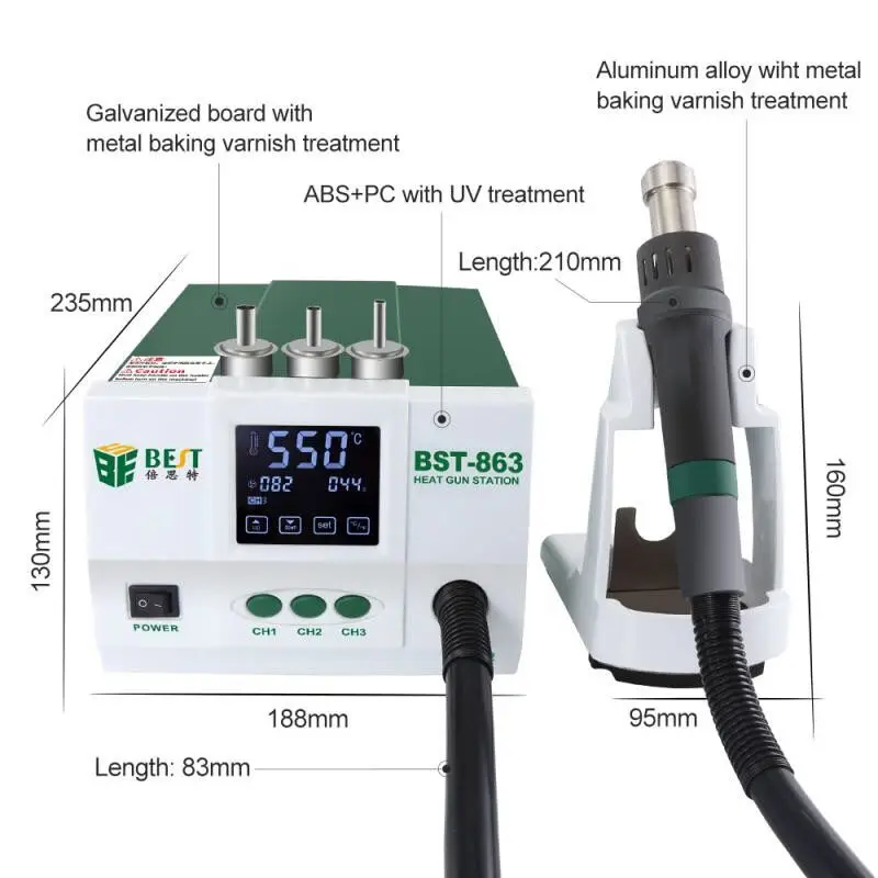 Lead-free Adjustable Hot Air Rework Station Soldering Touch Screen LCD 1200W 220V For Phone CPU PCB