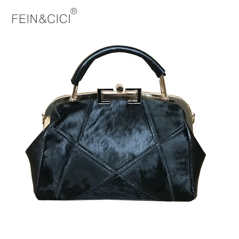 

Retro Realy genuine leather bag house fur bag women luxury brand diamonds Tassel totes handbag winter warm vintage bag 2018 new