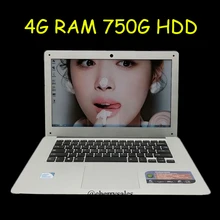 14 inch windows7/8/10 laptop Computer PC In-tel Celeron J1900 2.0GHZ Quad Core 4GB DDR3 750GB WIFI HDMI WEBCAM Slim Ultrabook