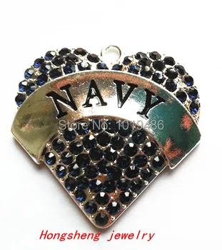 

39mm10pcs/lot silver Zinc alloy rhinestones "NAVY" heart shape Pendants for Jewelry Necklace making