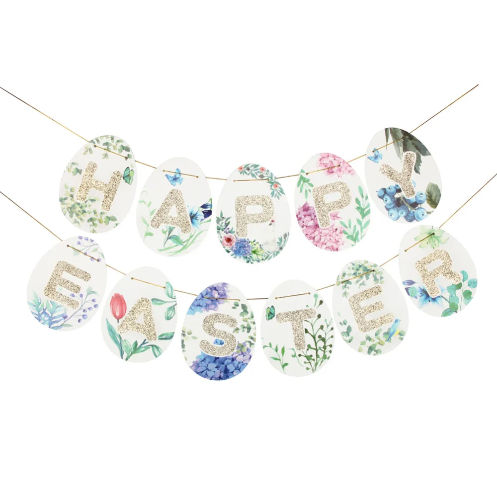 Gold Glitter Fun Egg Shaped Happy Easter Banner Fl...