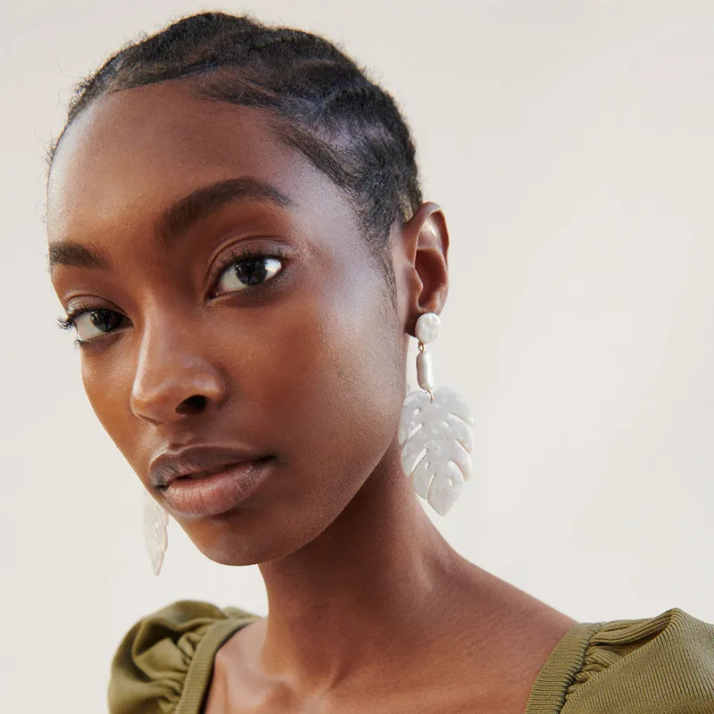

Acrylic Leaves Women Dangle Earrings 2019 ZA New Design Plant Style Beach Vacation Ear Decoration aretes de mujer ET1062