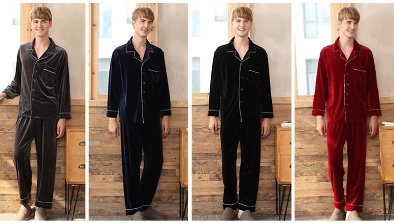 Твердые Кнопка с длинным рукавом мужская пижама теплая зимняя Пижама Для мужчин комплект высококачественный велюр пижамы Для мужчин