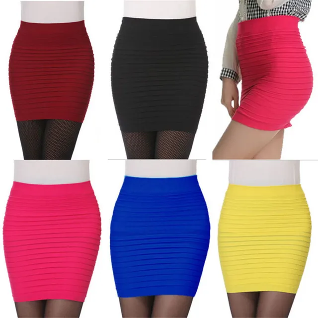 1PC Fashion Womens Elastic Pleated High Waist Package Hip Short Skirt #0